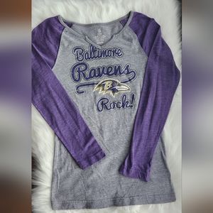 "Baltimore Ravens Rock" Purple & Gray Long Sleeve Tee Girls Size 14/16 Womens XS